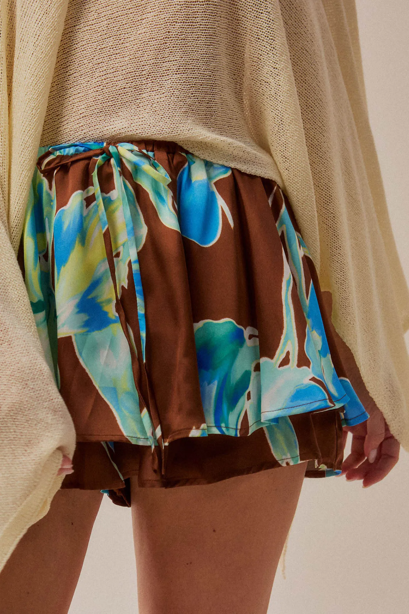 Iris Bloom Floral Satin Drawstring Mini Skort sold by Promesa product image thumbnail 4