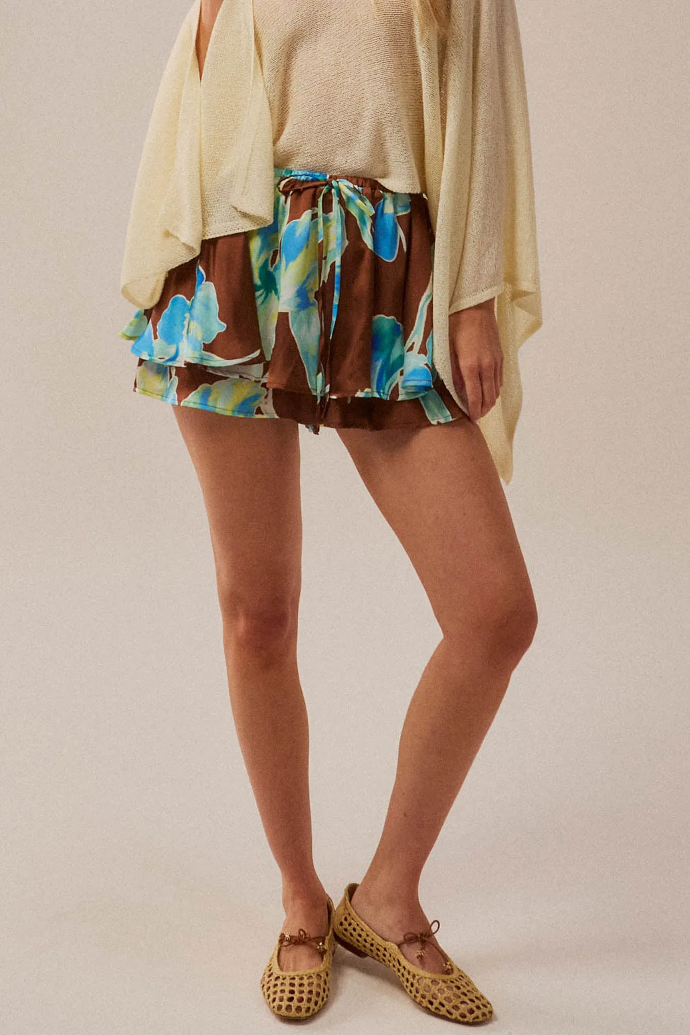 Iris Bloom Floral Satin Drawstring Mini Skort sold by Promesa product image thumbnail 3