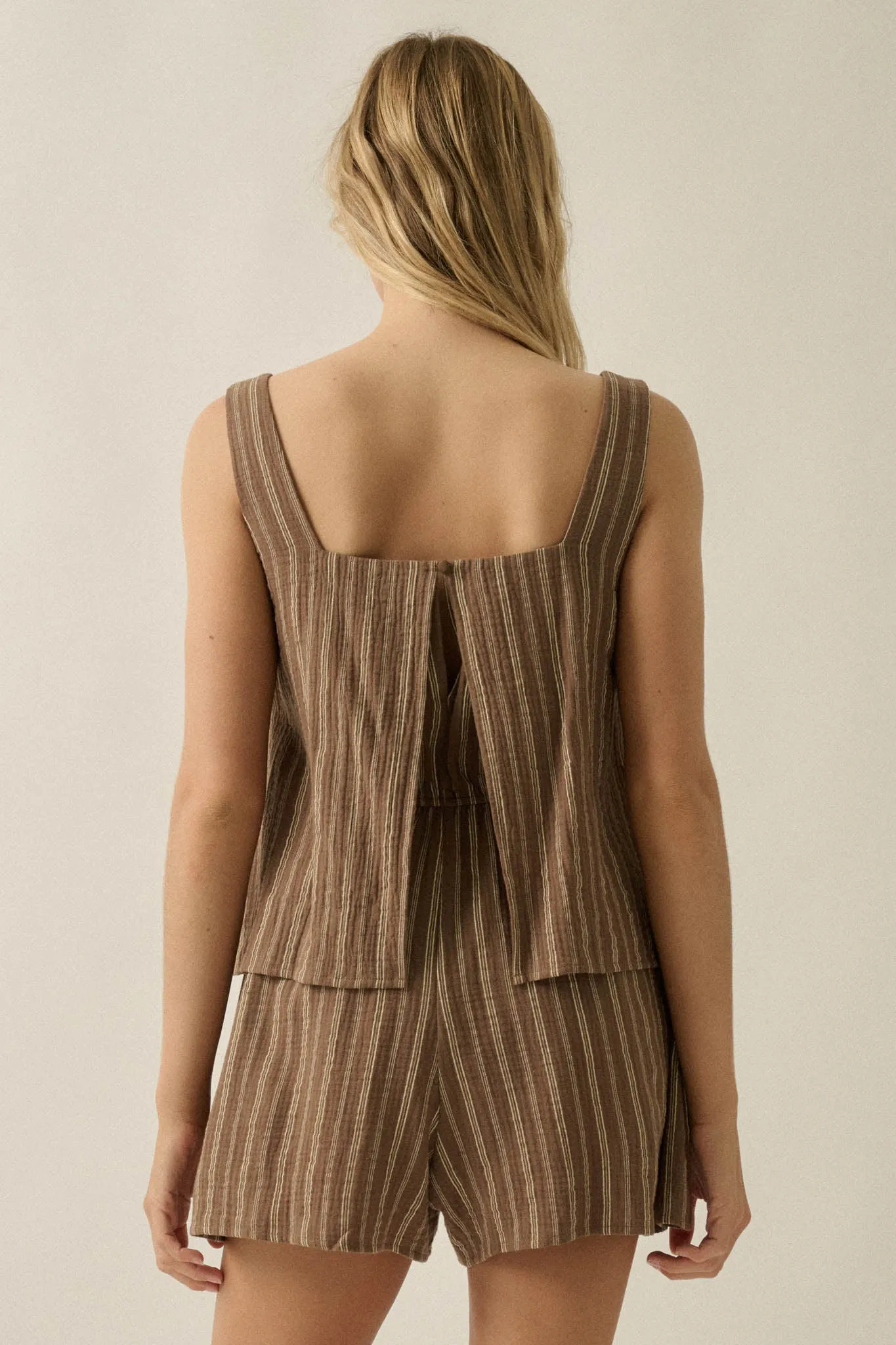 Tide Line Striped Cotton Sleeveless Layered Romper sold by Promesa product image thumbnail 2