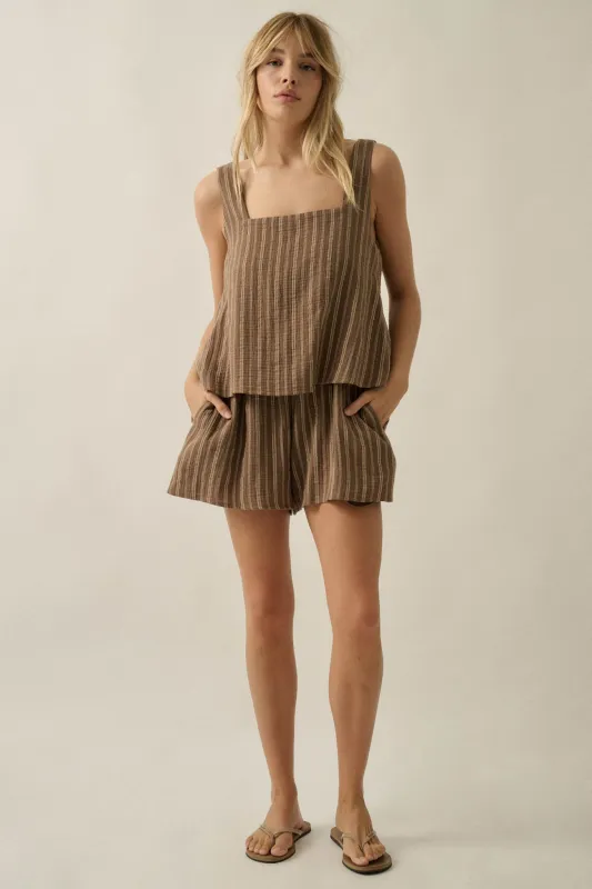 Tide Line Striped Cotton Sleeveless Layered Romper made by Promesa