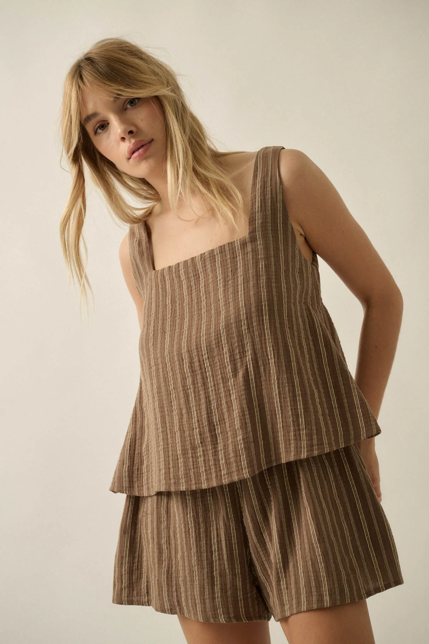 Tide Line Striped Cotton Sleeveless Layered Romper sold by Promesa product image thumbnail 5