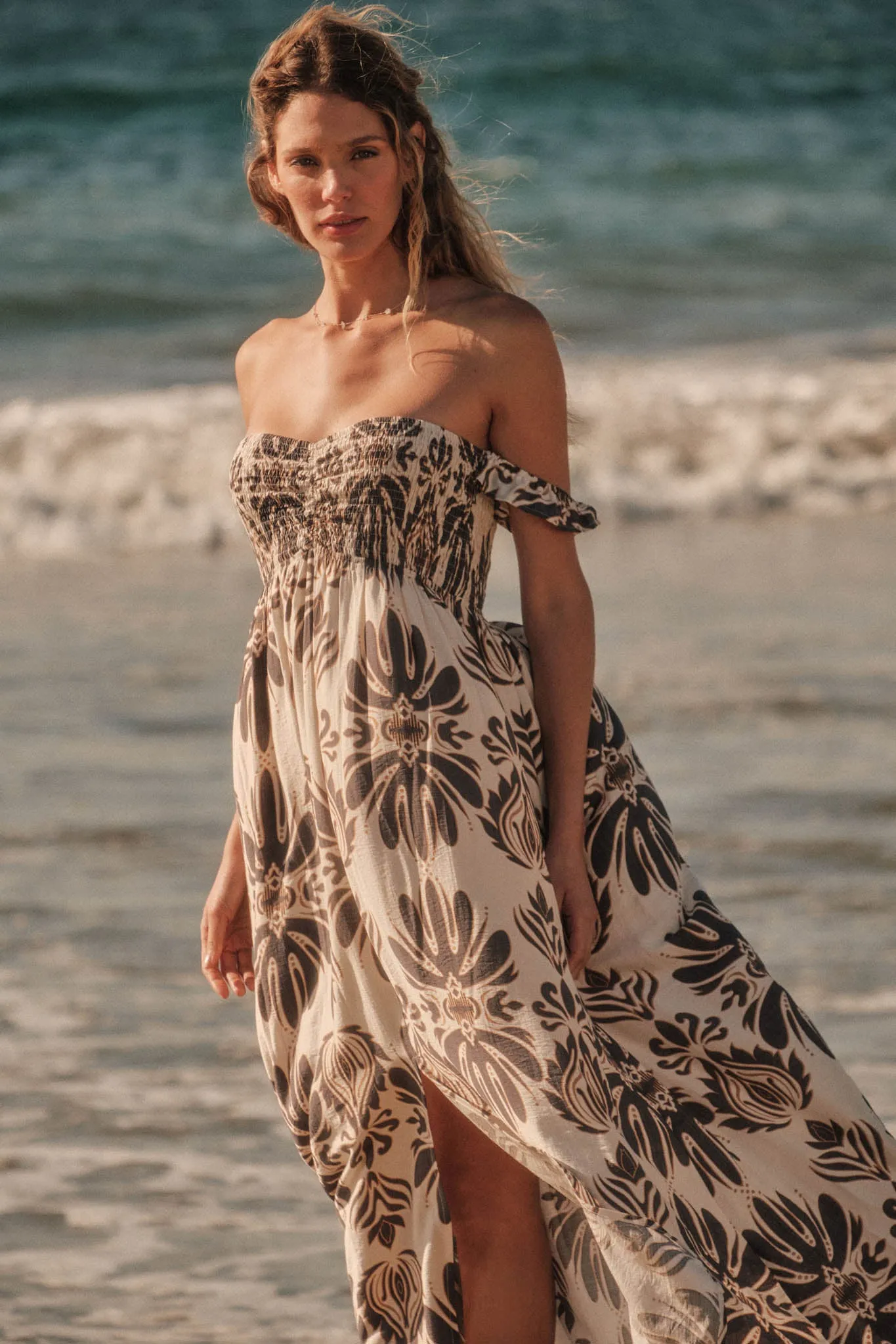 Life of Luxury Ornate-Print Off-Shoulder Maxi Dress sold by Promesa product image thumbnail 3