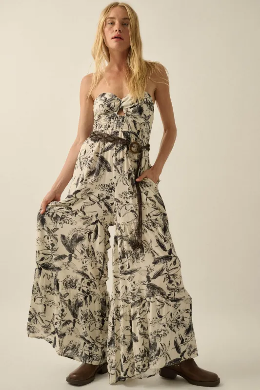 Sultry Season Tropical Strapless Wide-Leg Jumpsuit made by Promesa