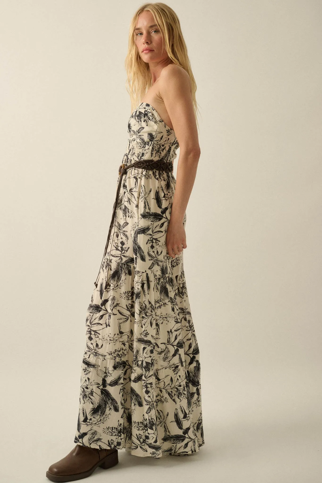 Sultry Season Tropical Strapless Wide-Leg Jumpsuit sold by Promesa product image thumbnail 5