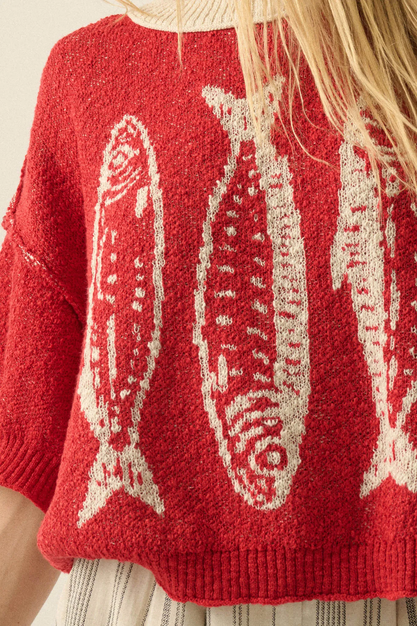 Plenty of Fish Jacquard-Knit Short-Sleeve Sweater sold by Promesa product image thumbnail 5