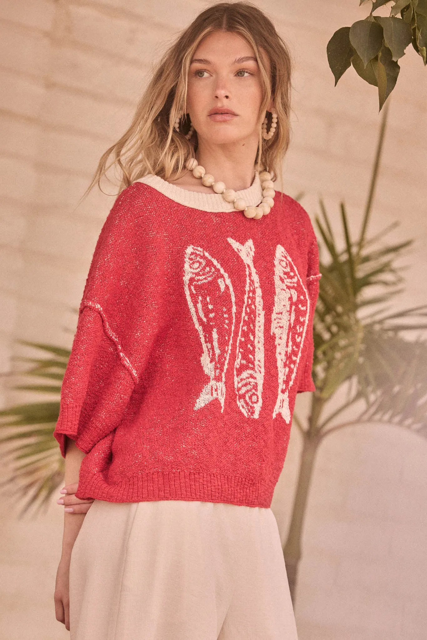 Plenty of Fish Jacquard-Knit Short-Sleeve Sweater sold by Promesa product image thumbnail 3
