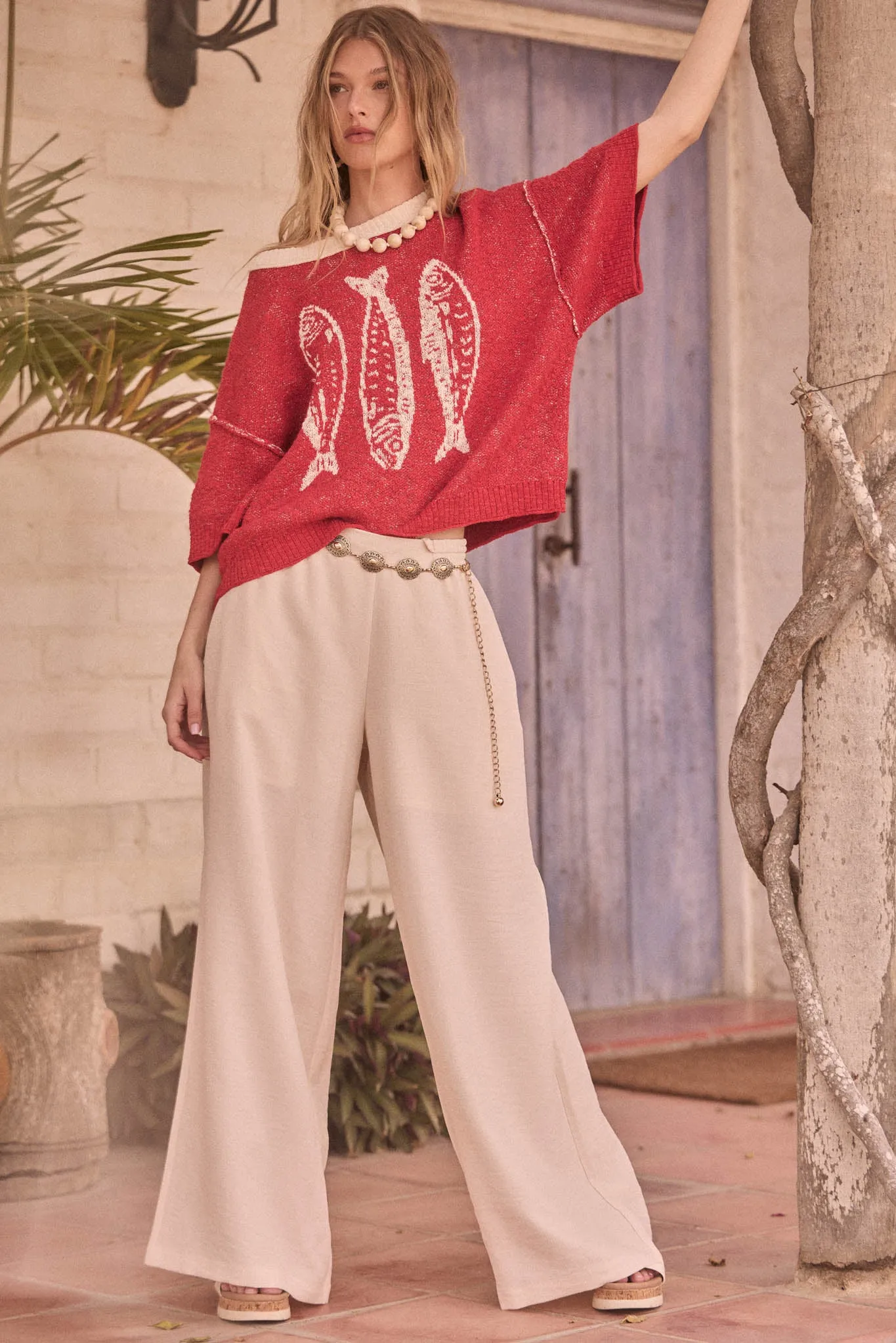 Plenty of Fish Jacquard-Knit Short-Sleeve Sweater sold by Promesa product image thumbnail 2
