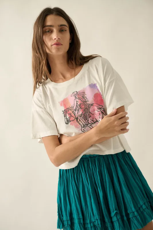 Cowgirl Ride Vintage-Print Cropped Graphic Tee made by Promesa
