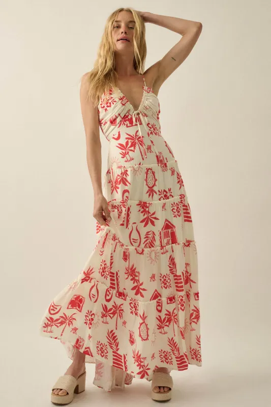 Sunny Shores Tiered Ruffle Tie-Front Maxi Dress made by Promesa