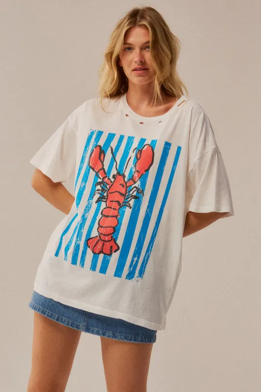Lobster Lagoon Distressed Oversize Graphic Tee made by Promesa