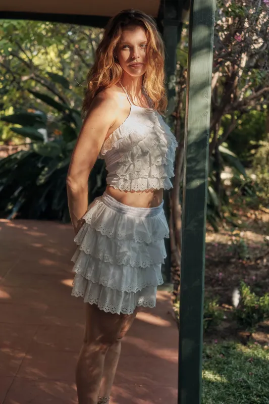 Crush On You Tiered ruffle Eyelet Lace Mini Skirt made by Promesa