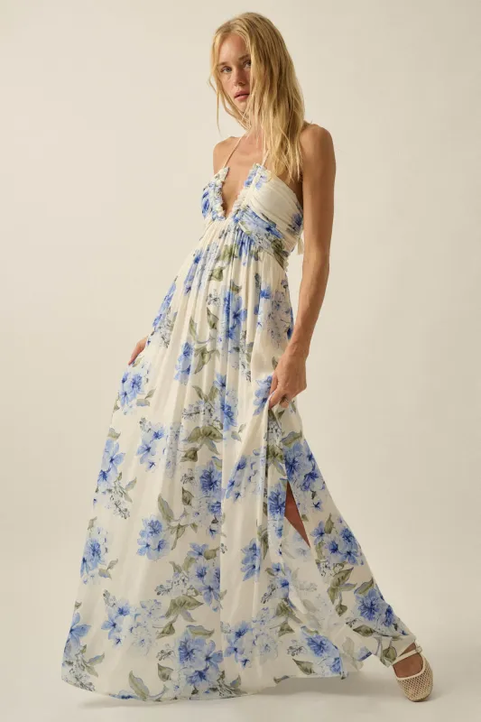 Blooming Elegance Floral Tie-Back Halter Maxi Dress made by Promesa