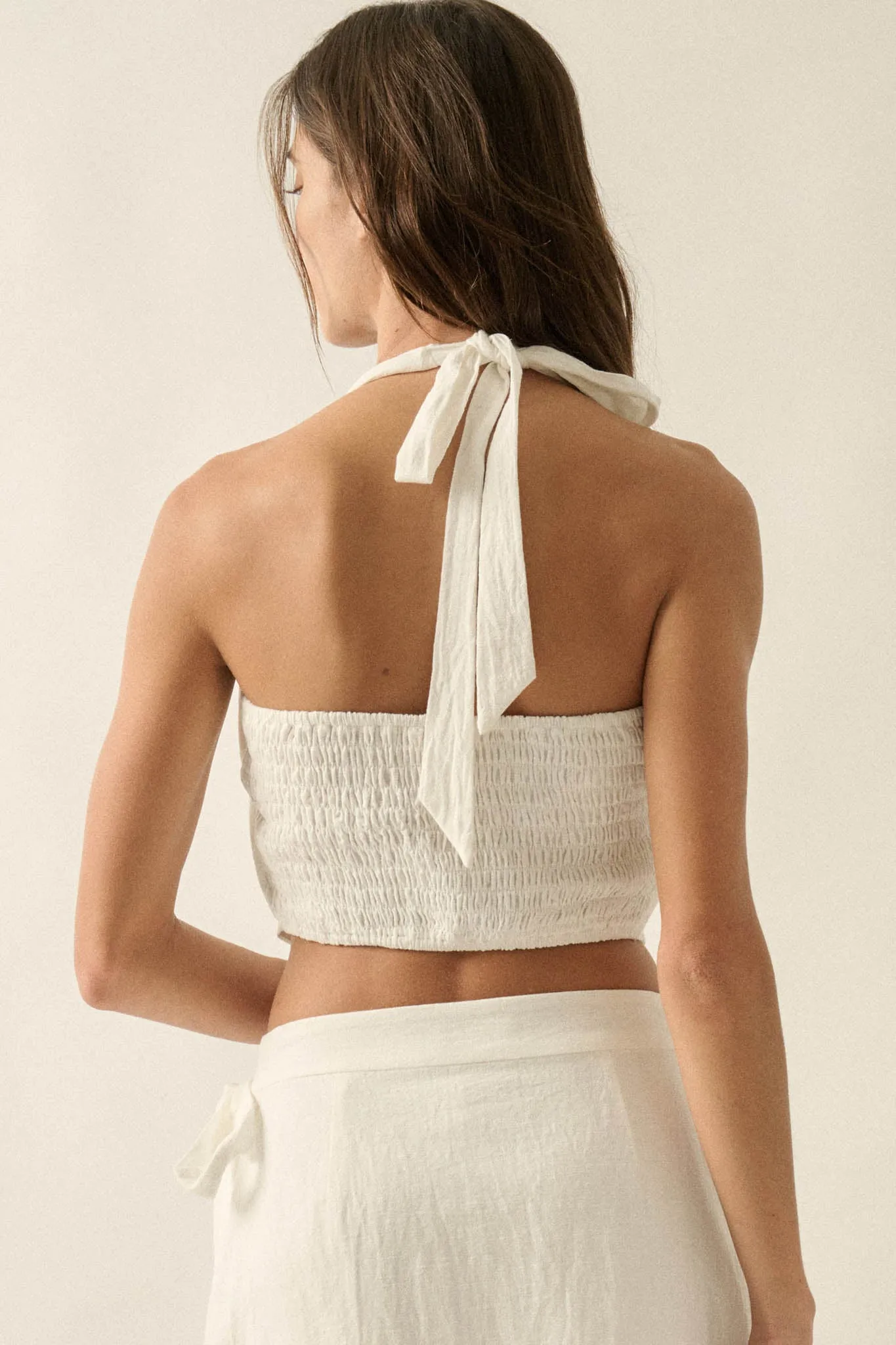 Fresh Flowers Embroidered Cotton Cropped Halter Top sold by Promesa product image thumbnail 2