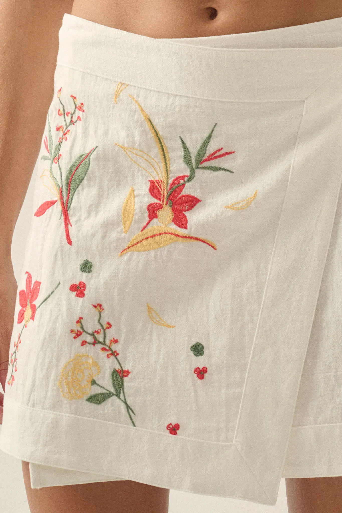Floral Fantasy Embroidered Cotton Wrap Mini Skirt sold by Promesa product image thumbnail 4
