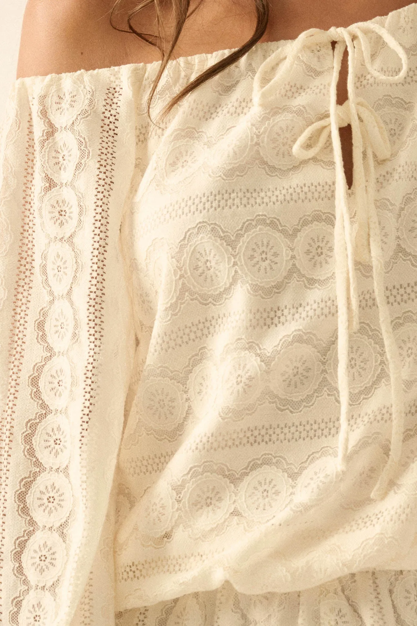 Sweet Daydream Lace Off-Shoulder Long-Sleeve Romper sold by Promesa product image thumbnail 2