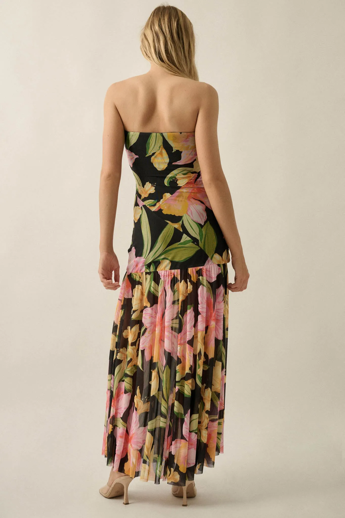Opulent Blossoms Floral Mesh Strapless Maxi Dress sold by Promesa product image thumbnail 2