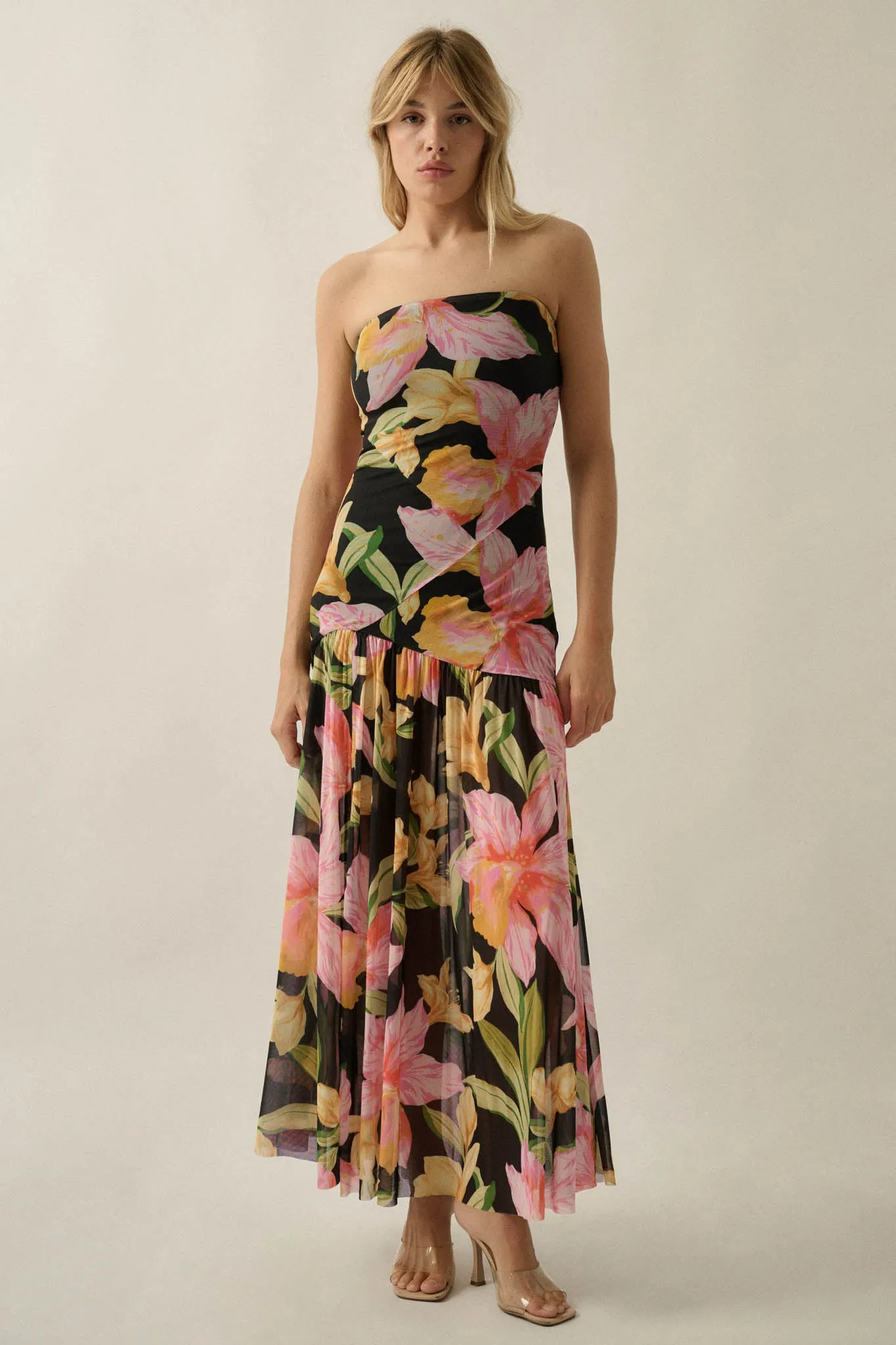 Opulent Blossoms Floral Mesh Strapless Maxi Dress sold by Promesa product image thumbnail 3