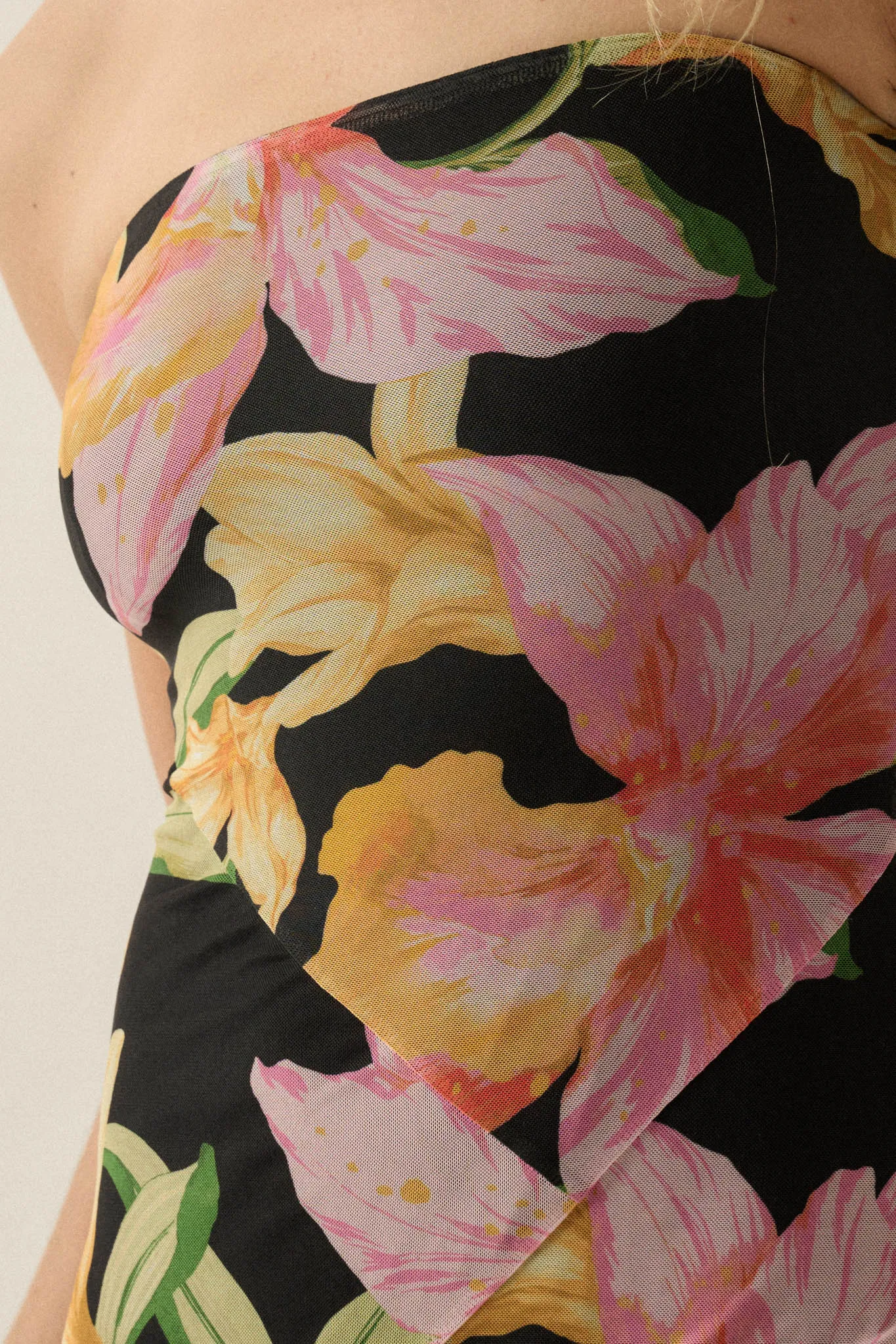 Opulent Blossoms Floral Mesh Strapless Maxi Dress sold by Promesa product image thumbnail 4