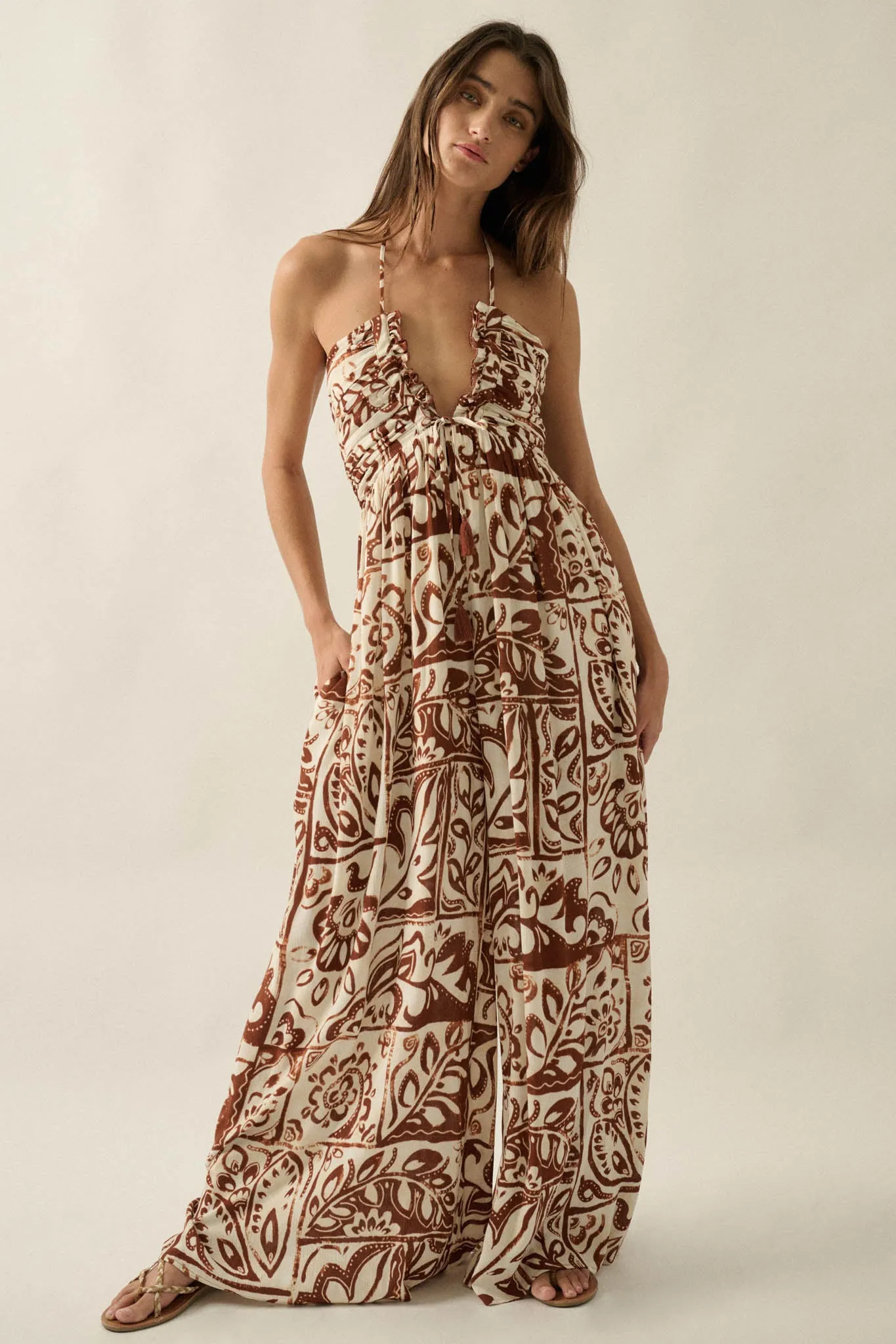Nomad Spirit Abstract Floral-Print Halter Jumpsuit sold by Promesa product image thumbnail 3