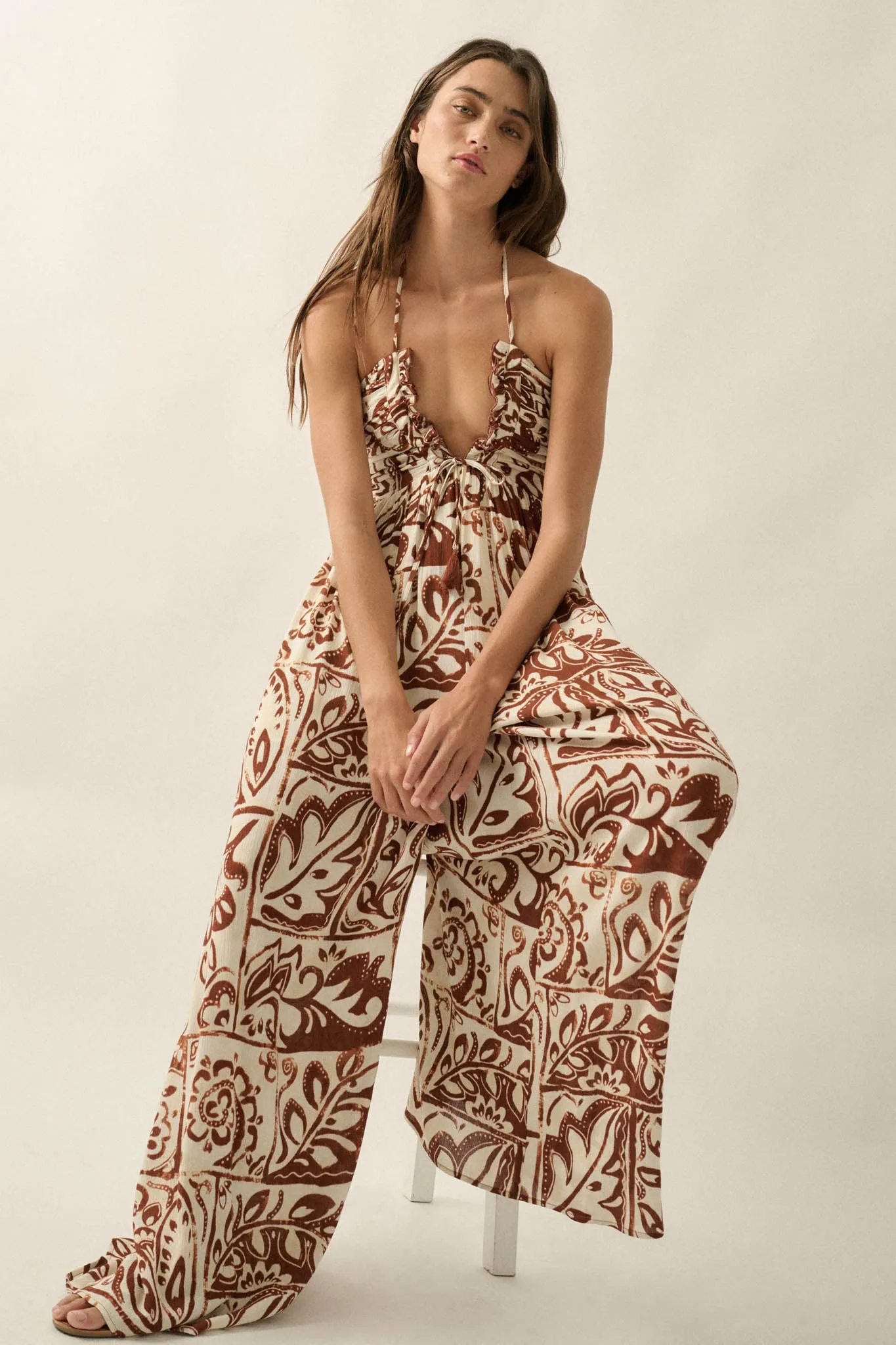Nomad Spirit Abstract Floral-Print Halter Jumpsuit sold by Promesa