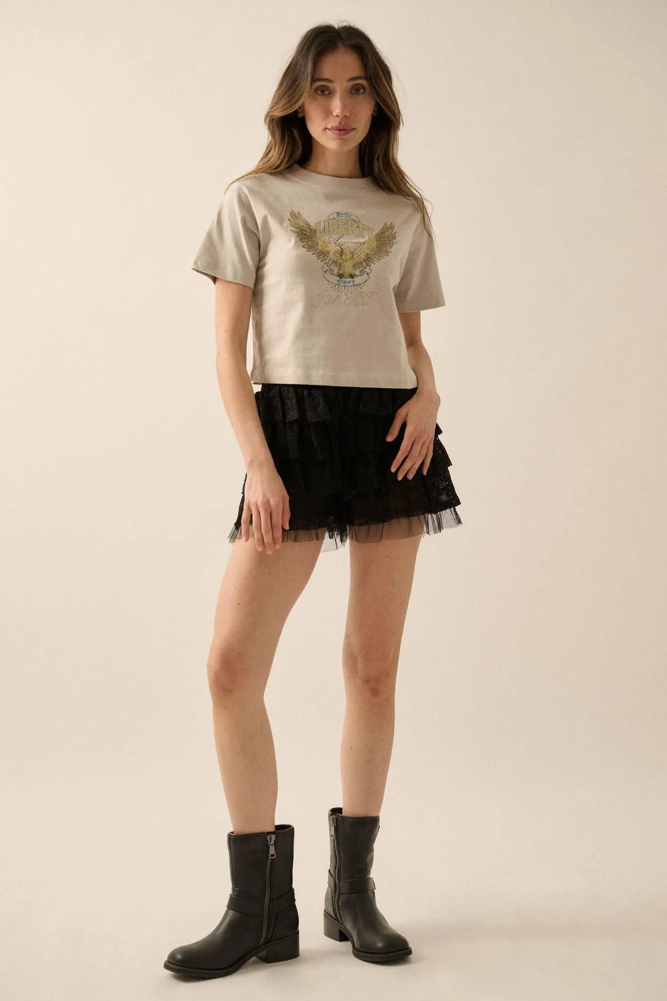 Liberty for All Garment-Dyed Cropped Graphic Tee sold by Promesa product image thumbnail 3