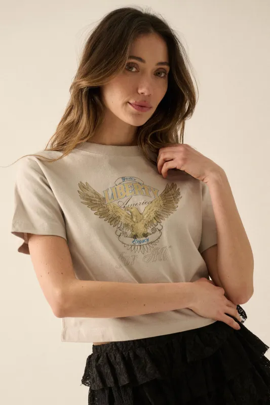 Liberty for All Garment-Dyed Cropped Graphic Tee made by Promesa