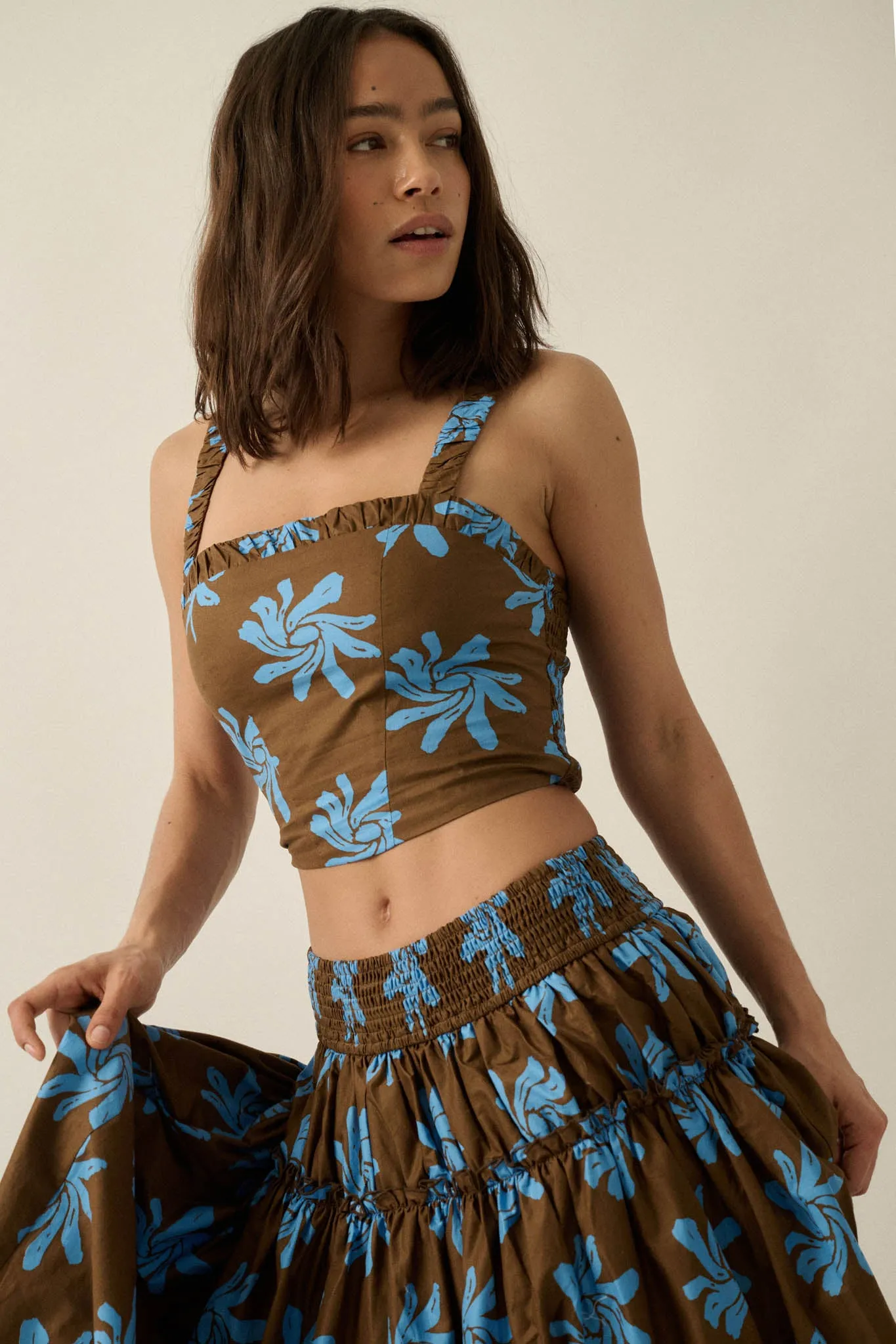 Petals Twirl Floral-Print Cropped Tank Top sold by Promesa