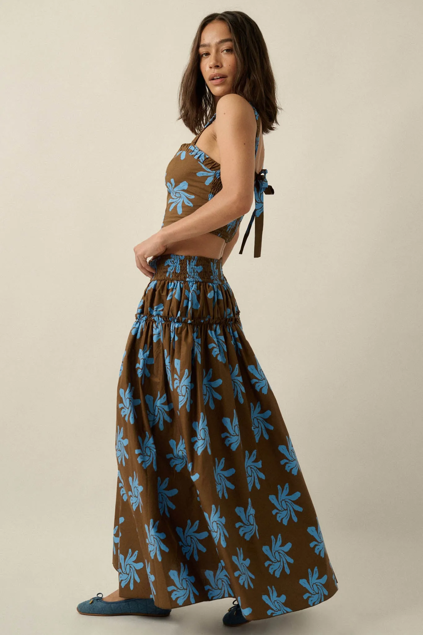 Garden Twirl Floral-Print Gathered Maxi Skirt sold by Promesa product image thumbnail 5