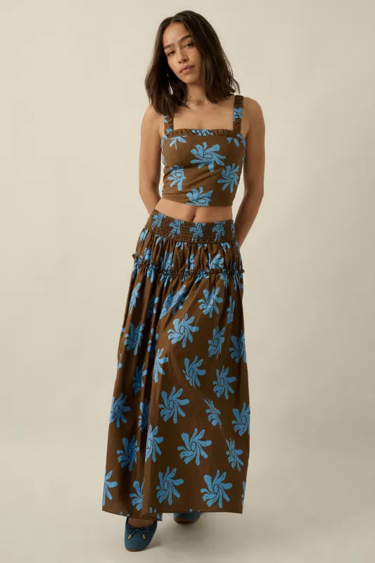 Garden Twirl Floral-Print Gathered Maxi Skirt made by Promesa