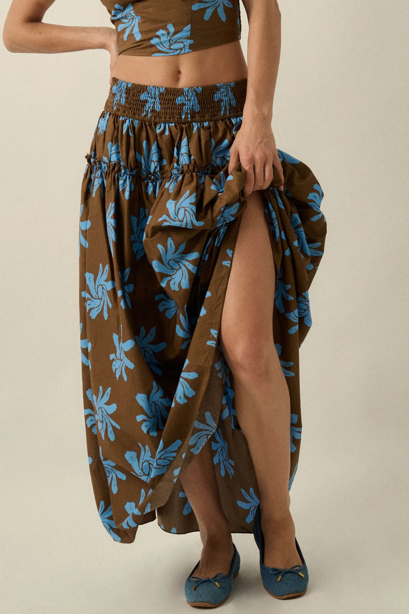Garden Twirl Floral-Print Gathered Maxi Skirt sold by Promesa product image thumbnail 4