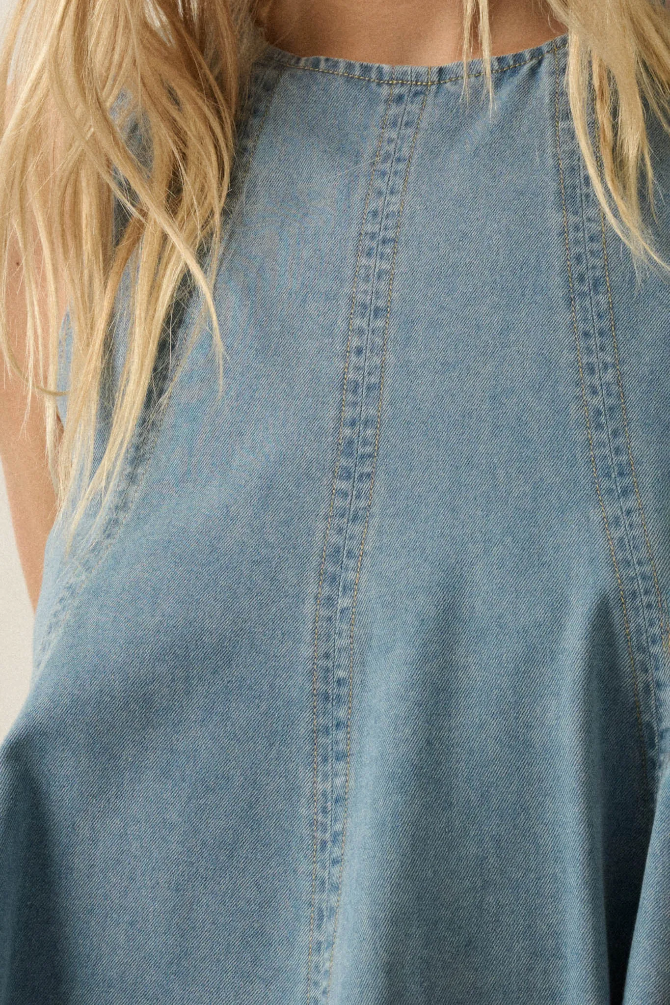 Pure Jeanius Denim Sleeveless A-Line Layered Romper sold by Promesa product image thumbnail 4