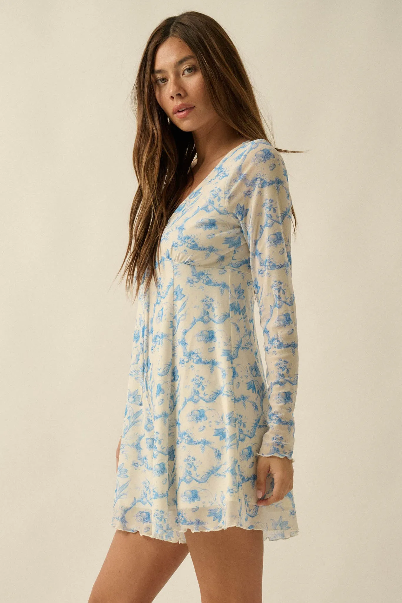 Fleur Douce Floral-Print Mesh Long-Sleeve Romper sold by Promesa product image thumbnail 5