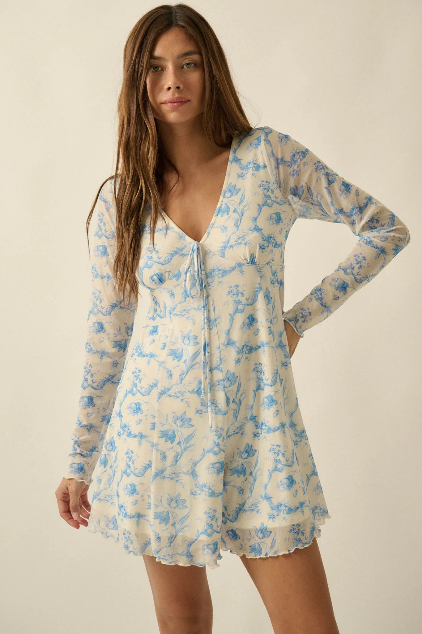 Fleur Douce Floral-Print Mesh Long-Sleeve Romper sold by Promesa product image thumbnail 4