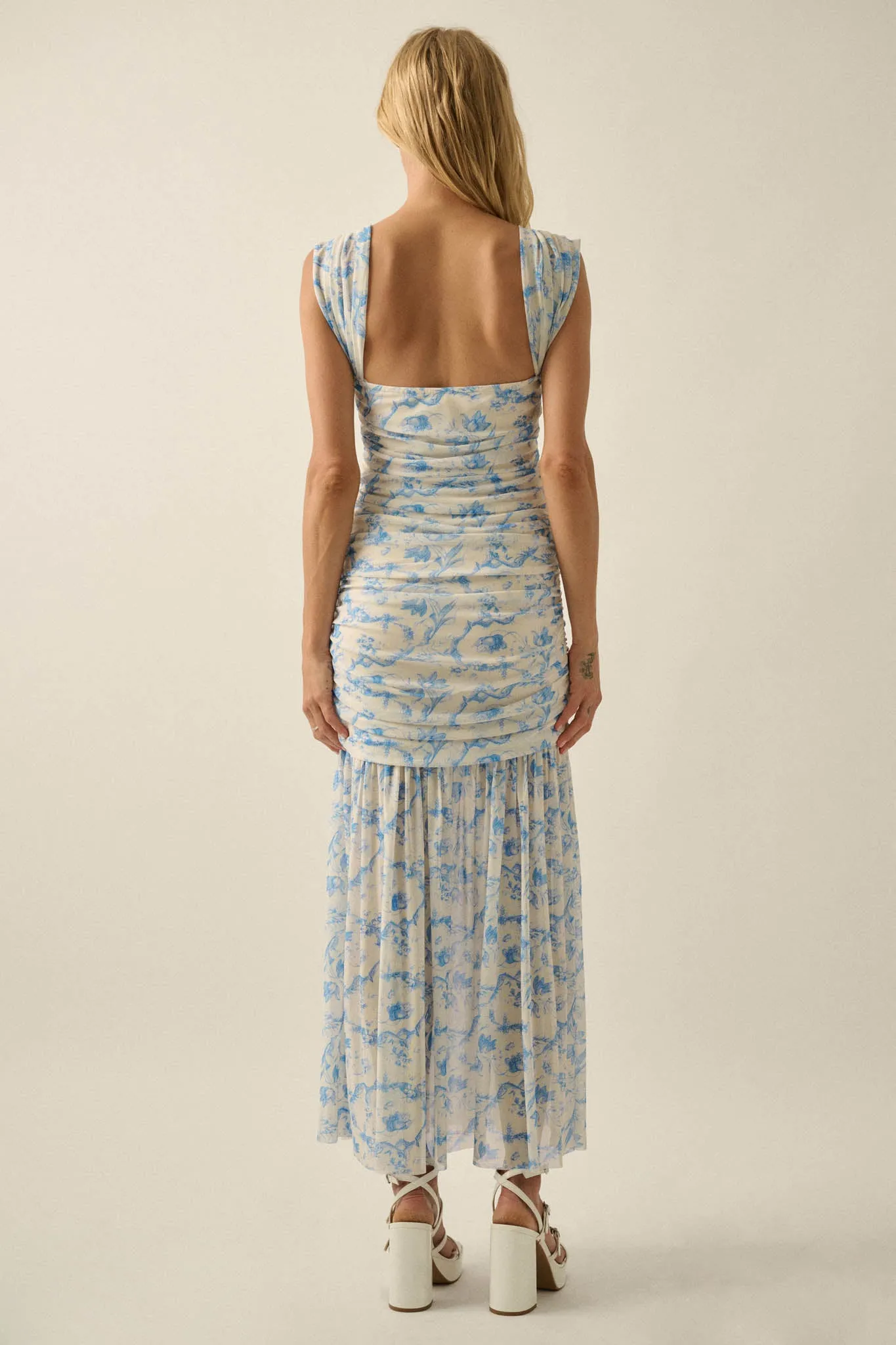 Belle Fleur Floral Mesh Ruched Sweetheart Maxi Dress sold by Promesa product image thumbnail 2