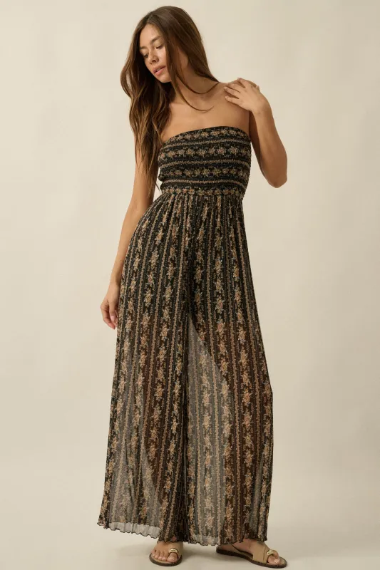 Plenty of Petals Floral Mesh Strapless Jumpsuit made by Promesa