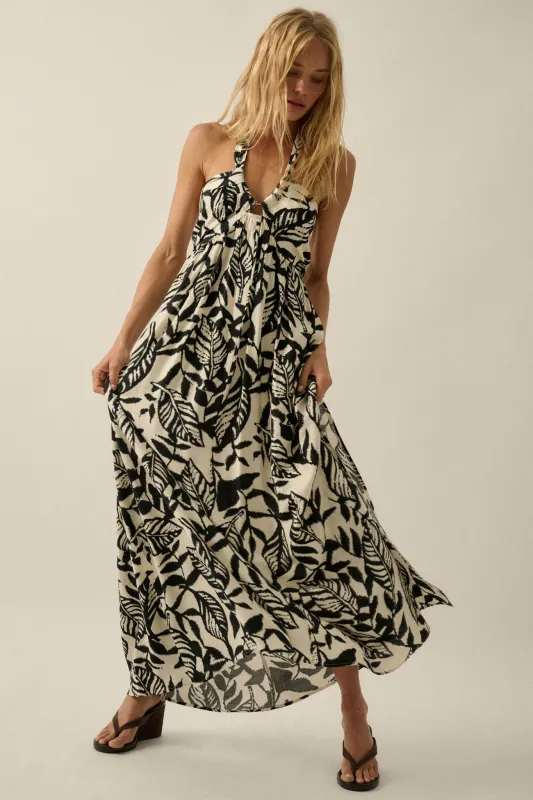 Jungle Heat Tropical-Print Halter Maxi Dress made by Promesa