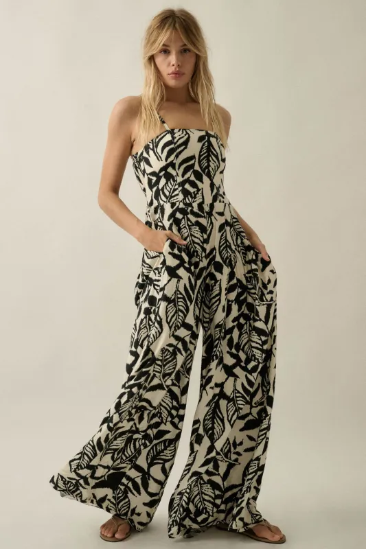 Lush Leaves Tropical-Print Wide-Leg Cami Jumpsuit made by Promesa