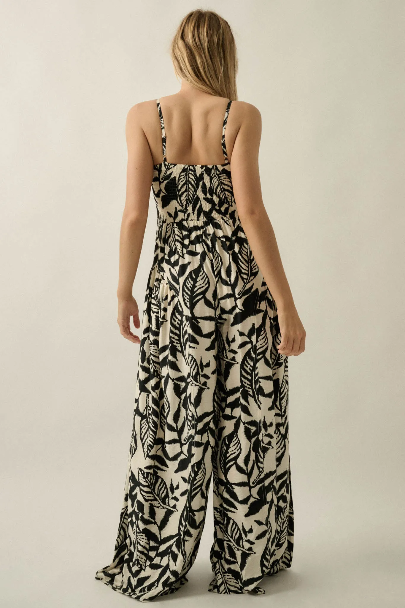 Lush Leaves Tropical-Print Wide-Leg Cami Jumpsuit sold by Promesa product image thumbnail 2