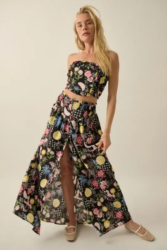 Celebrate Life Fruit & Floral-Print Button Maxi Skirt made by Promesa