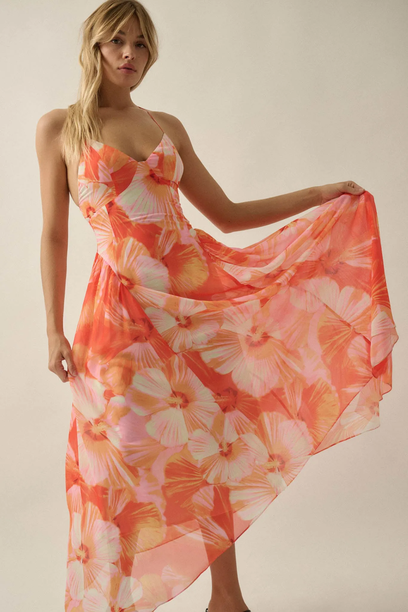 Blooming Isle Floral Chiffon Cross-Back Maxi Dress sold by Promesa product image thumbnail 5
