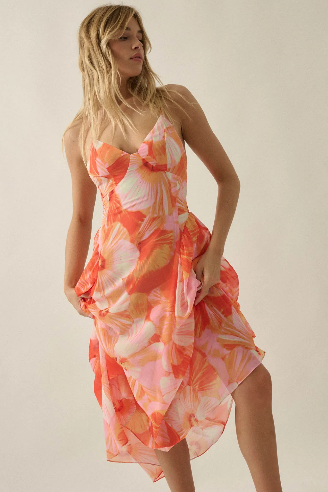 Blooming Isle Floral Chiffon Cross-Back Maxi Dress sold by Promesa