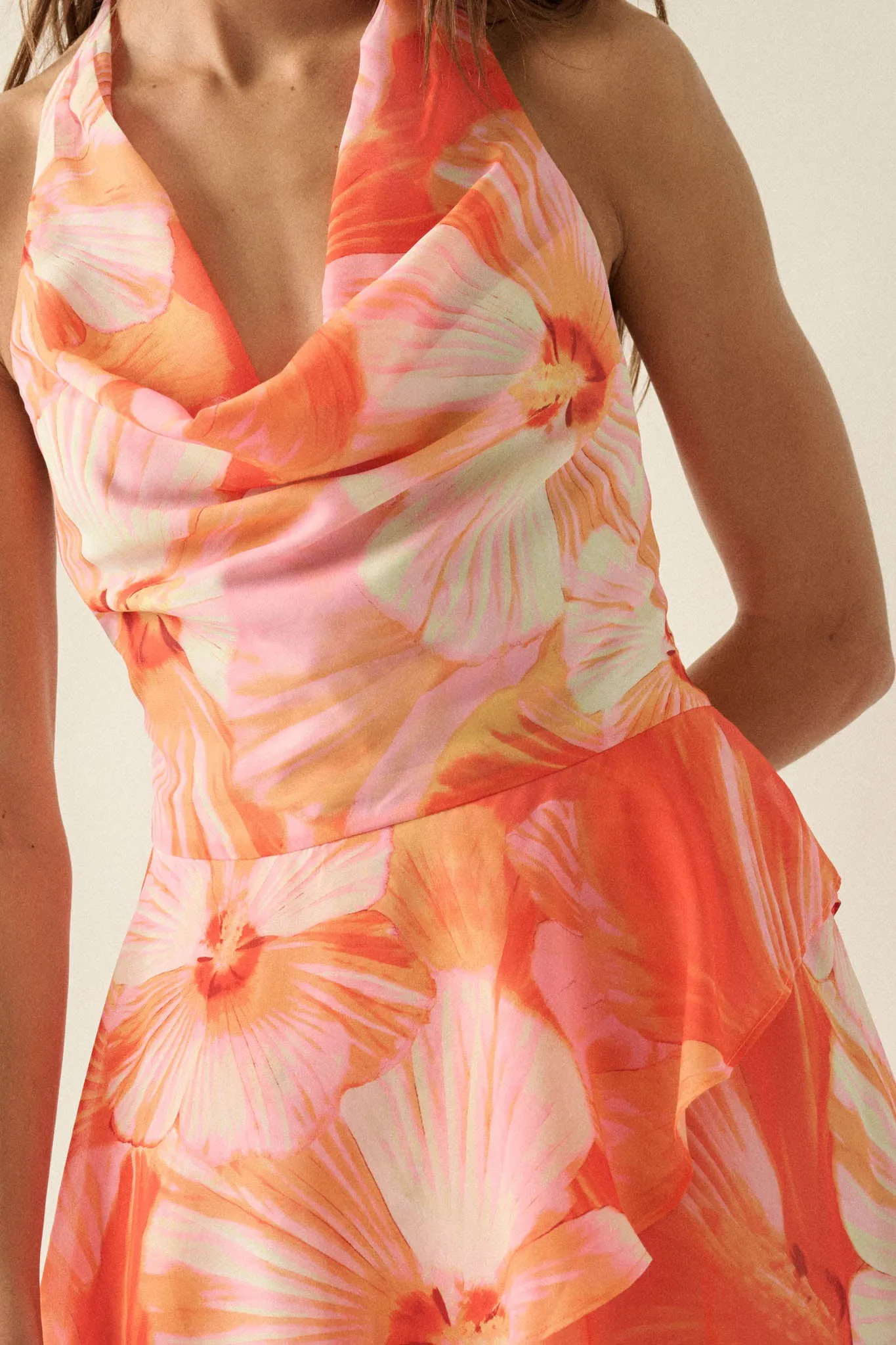 Floral Shores Floral Chiffon Cowl-Neck Mini Dress sold by Promesa product image thumbnail 4