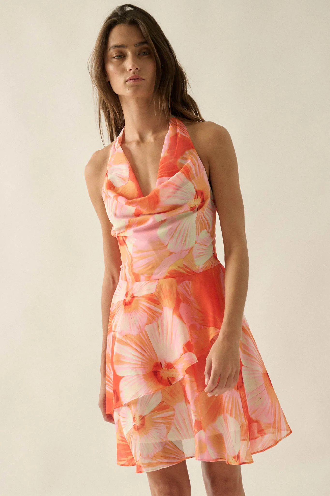 Floral Shores Floral Chiffon Cowl-Neck Mini Dress sold by Promesa product image thumbnail 5