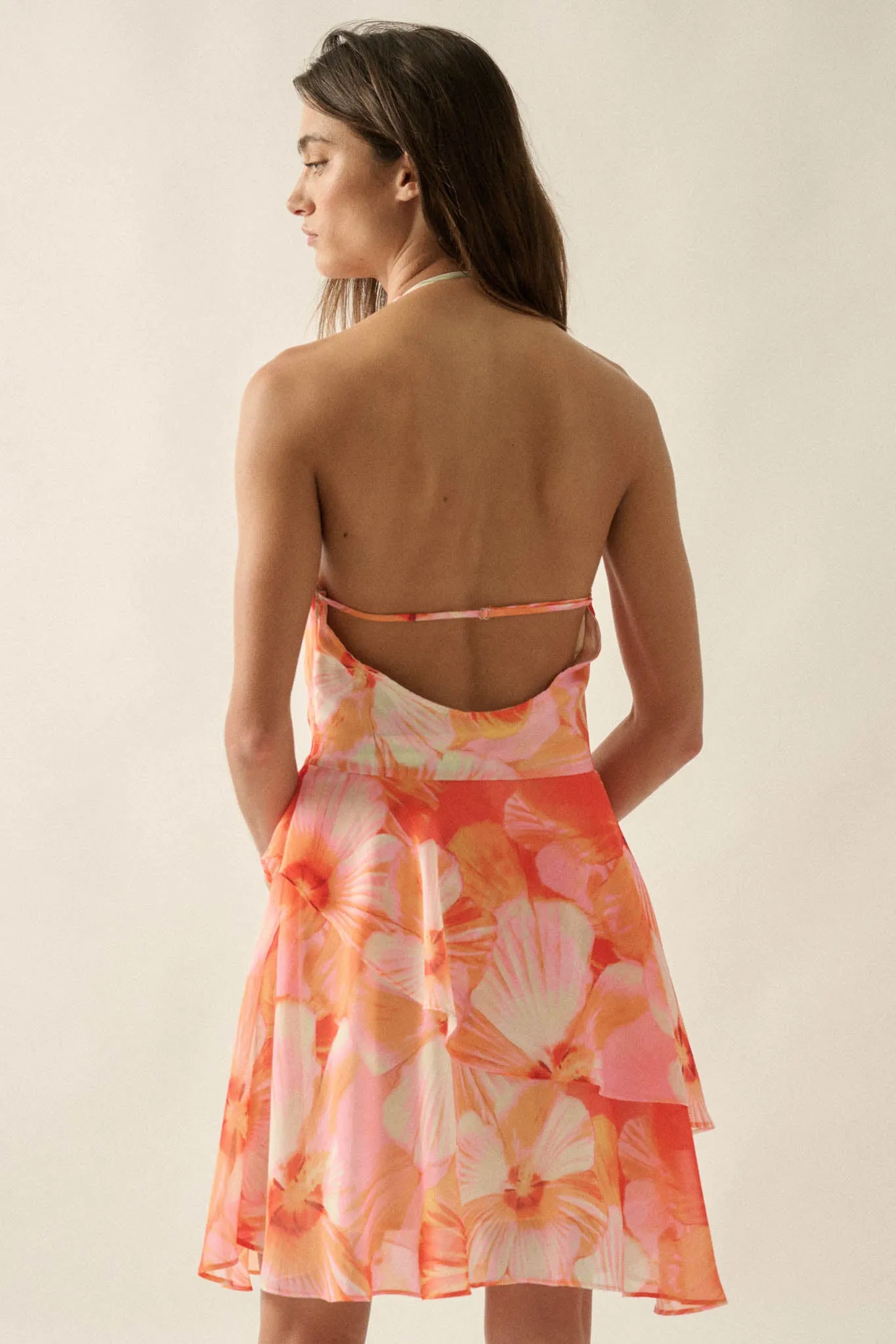 Floral Shores Floral Chiffon Cowl-Neck Mini Dress sold by Promesa product image thumbnail 2