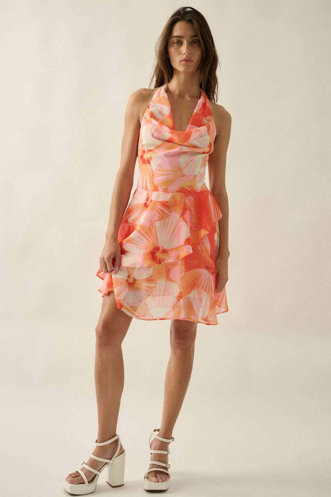 Floral Shores Floral Chiffon Cowl-Neck Mini Dress sold by Promesa product image thumbnail 3