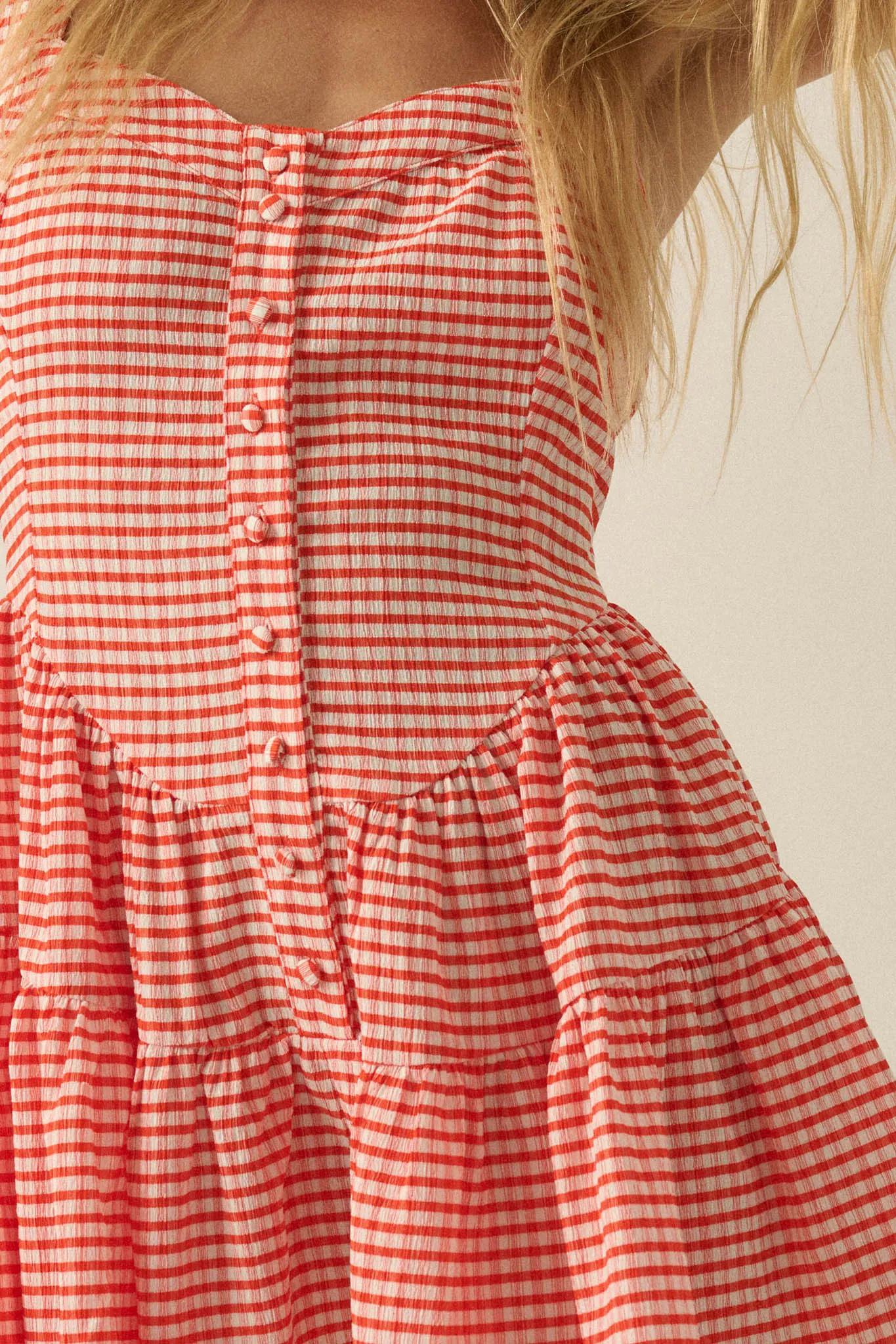 Sugar High Gingham Tiered Ruffle Sweetheart Romper sold by Promesa product image thumbnail 4