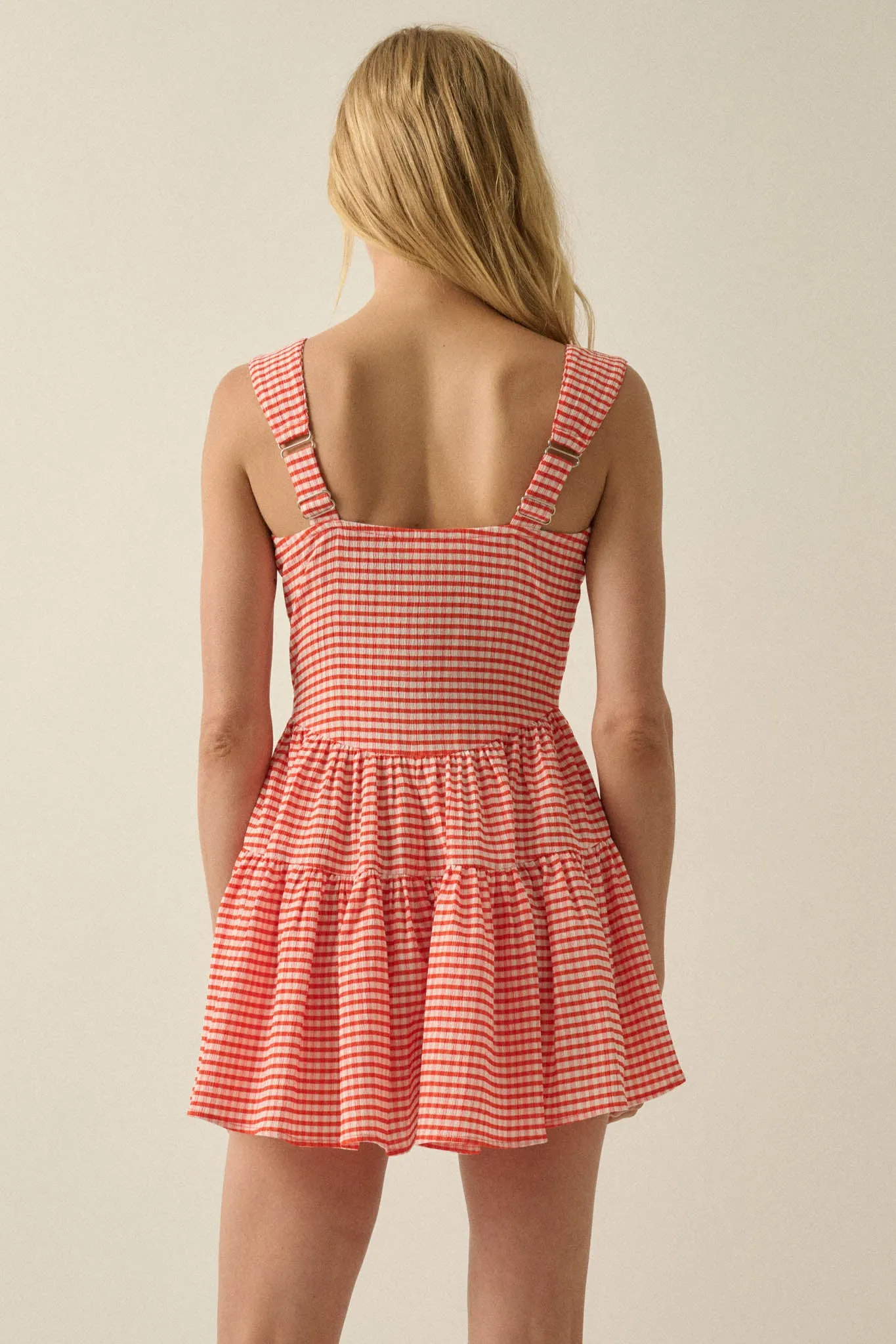 Sugar High Gingham Tiered Ruffle Sweetheart Romper sold by Promesa product image thumbnail 2