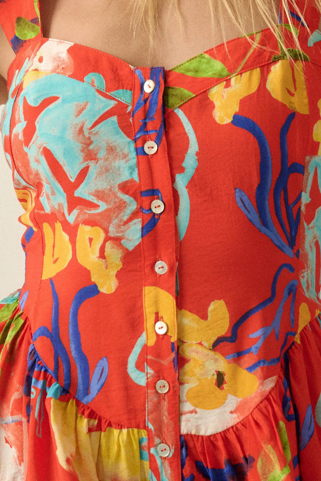 Abstract Stems Floral Tiered Ruffle Sweetheart Romper sold by Promesa product image thumbnail 4
