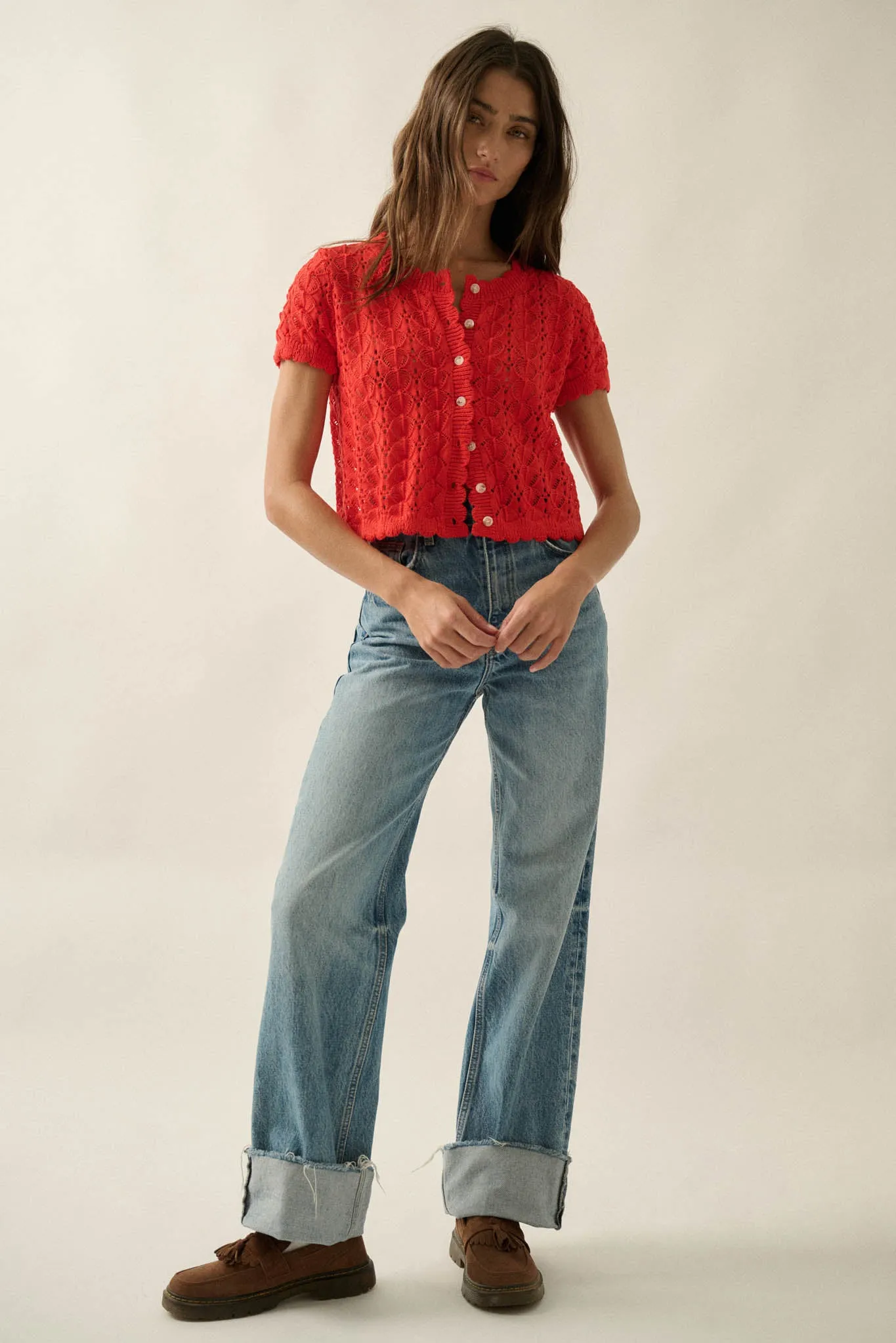 Something More Pointelle-Knit Short-Sleeve Cardigan sold by Promesa product image thumbnail 3