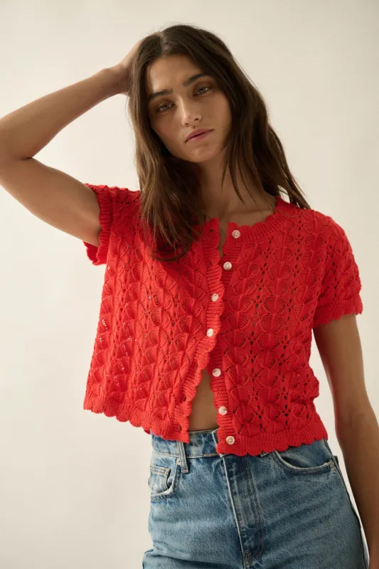 Something More Pointelle-Knit Short-Sleeve Cardigan made by Promesa